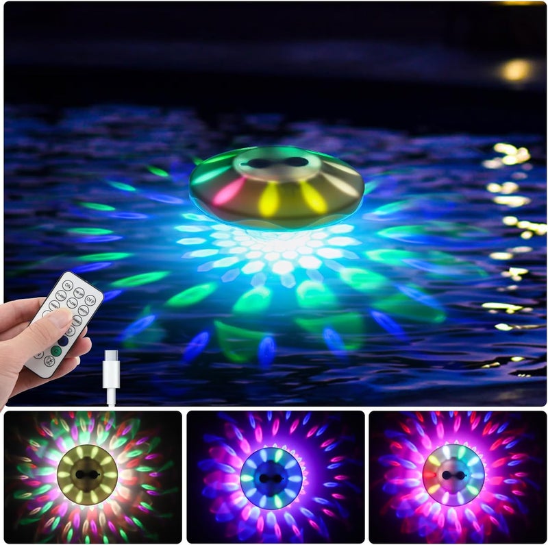 QOLNBY Floating Pool Lights, Rechargeable Pool Lights with 6 Dynamic Lighting Effects, Upper and Lower Color Changing Floating Light, IP68 Waterproof Lights for Pools, Hot Tubs, Fountain 1 Pack - Image 1